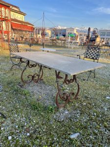 Wrought iron table with stone top